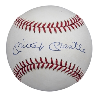 Mickey Mantle Single Signed OAL Brown Baseball (JSA)